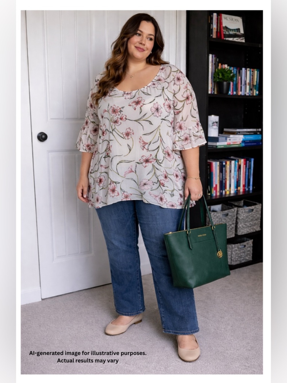 Avenue White Scoop-Neck Tunic with Pink Floral Print